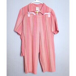 Allison Daley Women's 2 piece set button up top Blouse & Pant Red Striped sz 14
